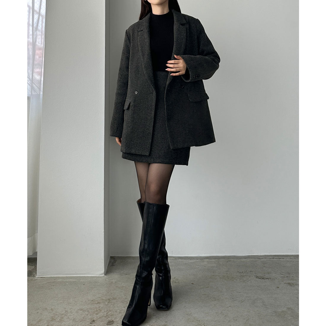 ルエレ Louere Louere ヘリンボーンテーラードジャケット＋ミニスカートSET（インパン付き） （ダークグレー） ダークグレー