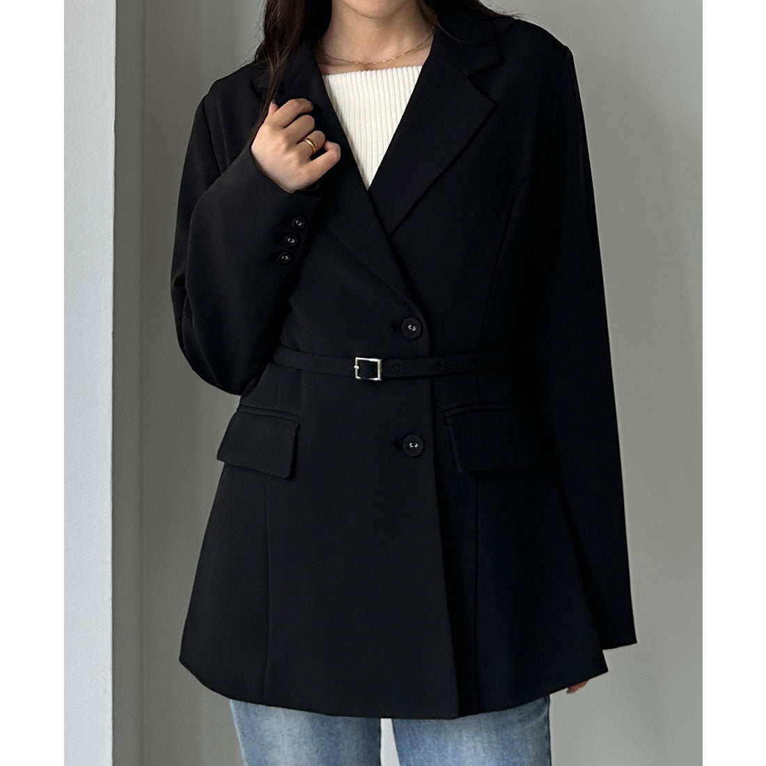 ルエレ Louere Louere ベルト付きウエストシェイプジャケット （ブラック） ブラック