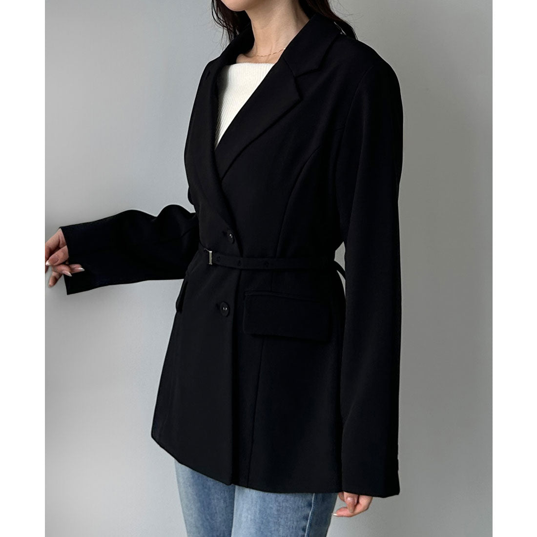 ルエレ Louere Louere ベルト付きウエストシェイプジャケット （ブラック） ブラック