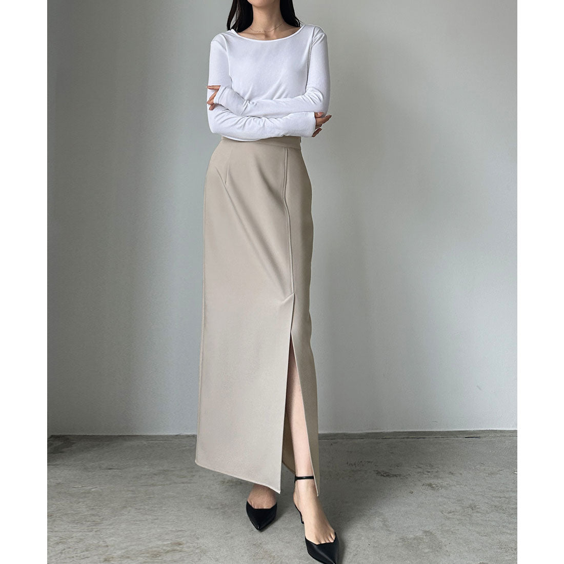 ルエレ Louere Louere ショートテーラードジャケット＋前スリットタイトスカートSET （グレージュ） グレージュ