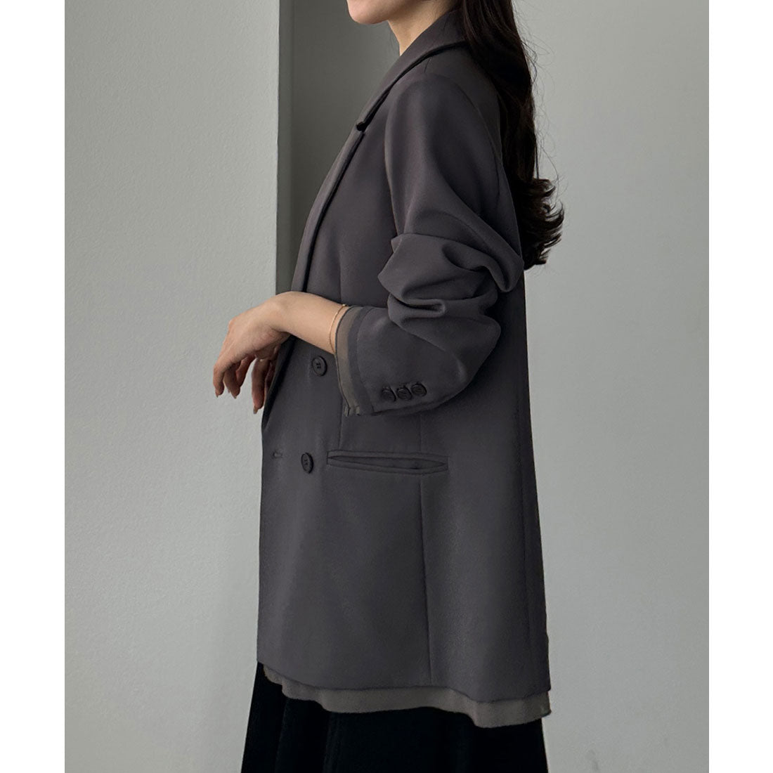 ルエレ Louere Louere 【肩パット入り】ヘムシアーレイヤードテーラードジャケット （ダークグレー） ダークグレー