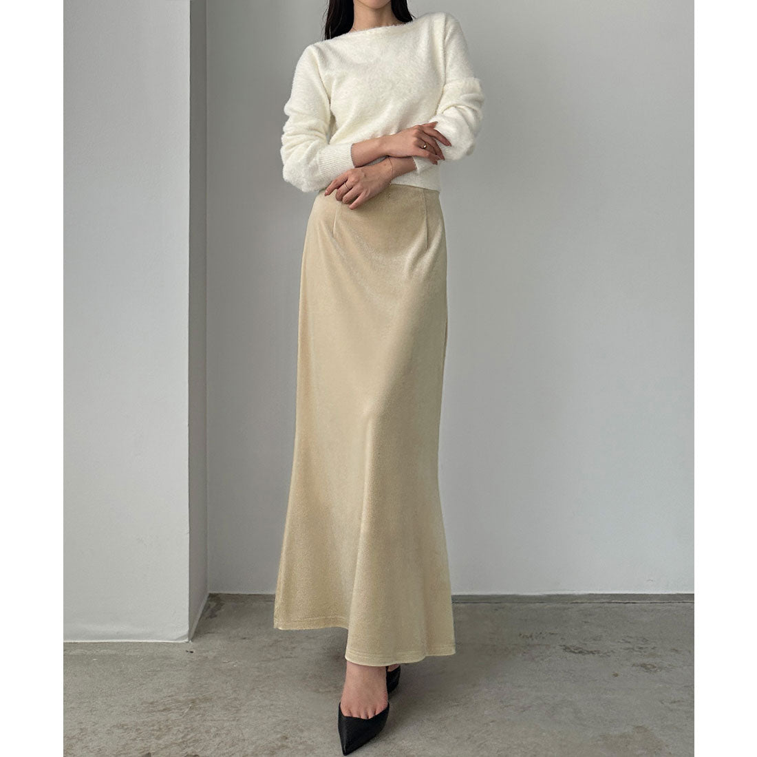 ルエレ Louere Louere ハイウエストべロアナロースカート （クリーム） クリーム