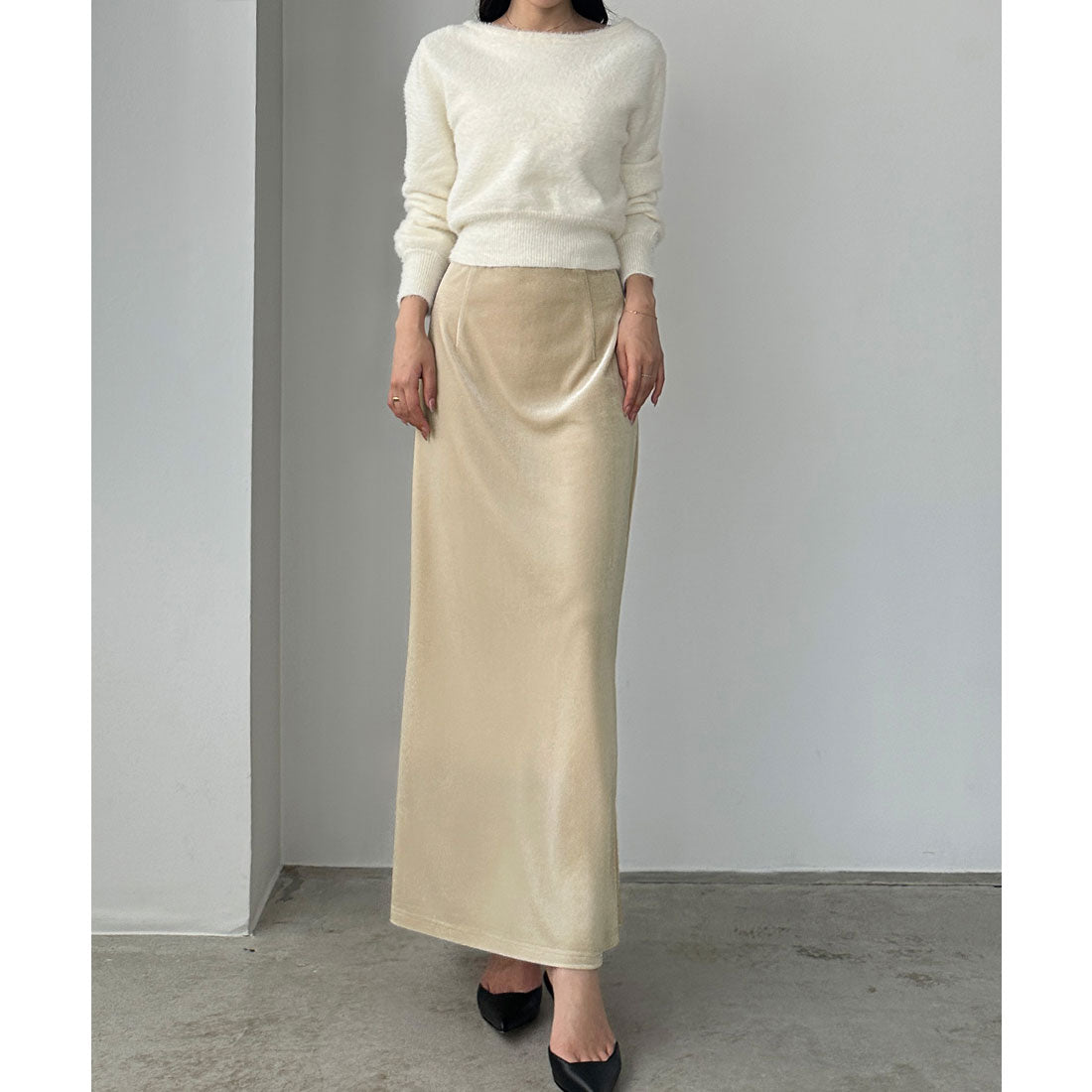 ルエレ Louere Louere ハイウエストべロアナロースカート （クリーム） クリーム