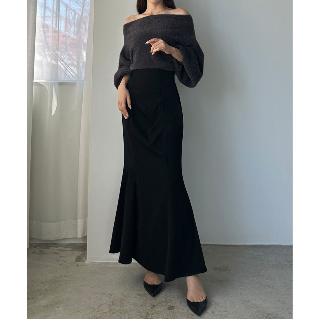 ルエレ Louere Louere ハイウエストドレープマーメイドスカート（通年素材） （ブラック） ブラック