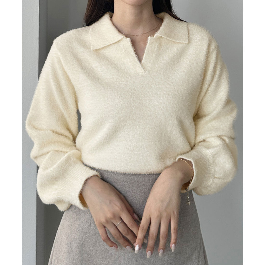 ルエレ Louere Louere シャギースキッパーニットトップス （アイボリー） アイボリー