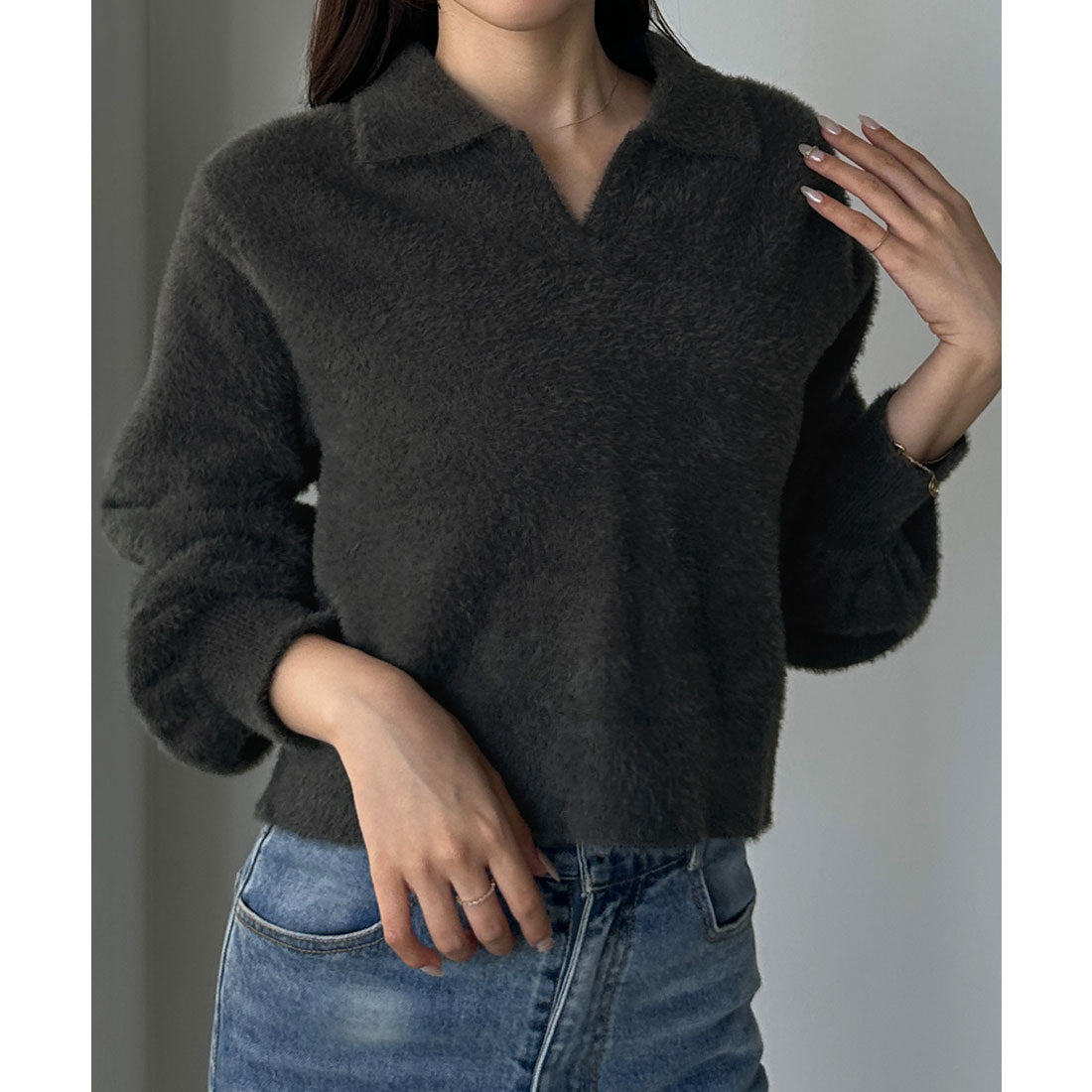 ルエレ Louere Louere シャギースキッパーニットトップス （チャコール） チャコール