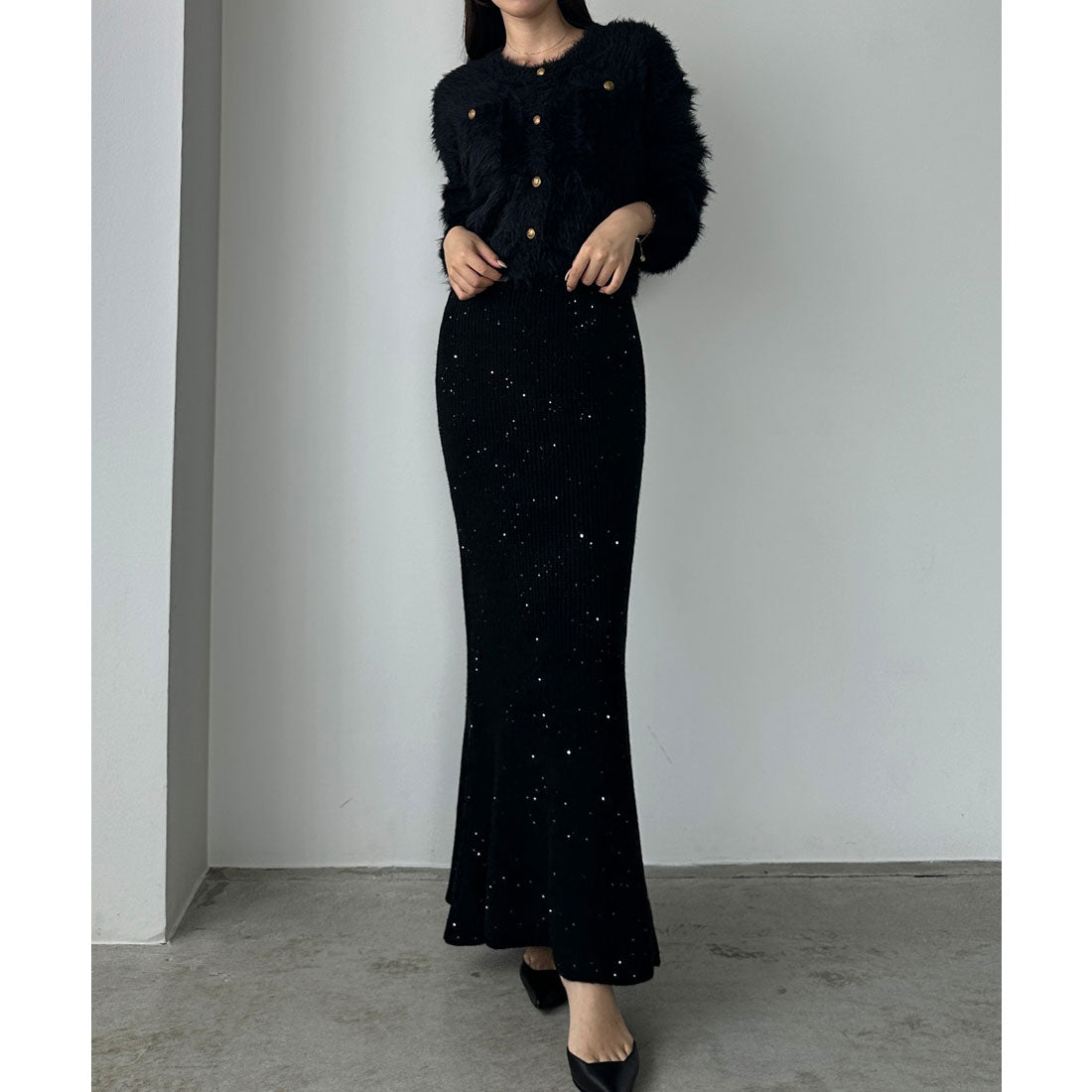 ルエレ Louere Louere スパンコールマーメイドニットスカート （ブラック） ブラック