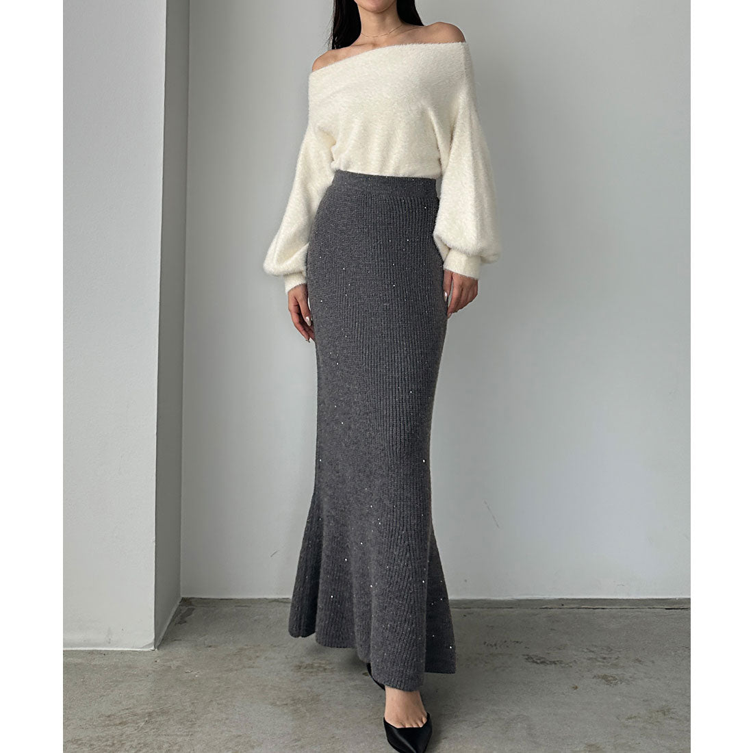 ルエレ Louere Louere スパンコールマーメイドニットスカート （チャコール） チャコール