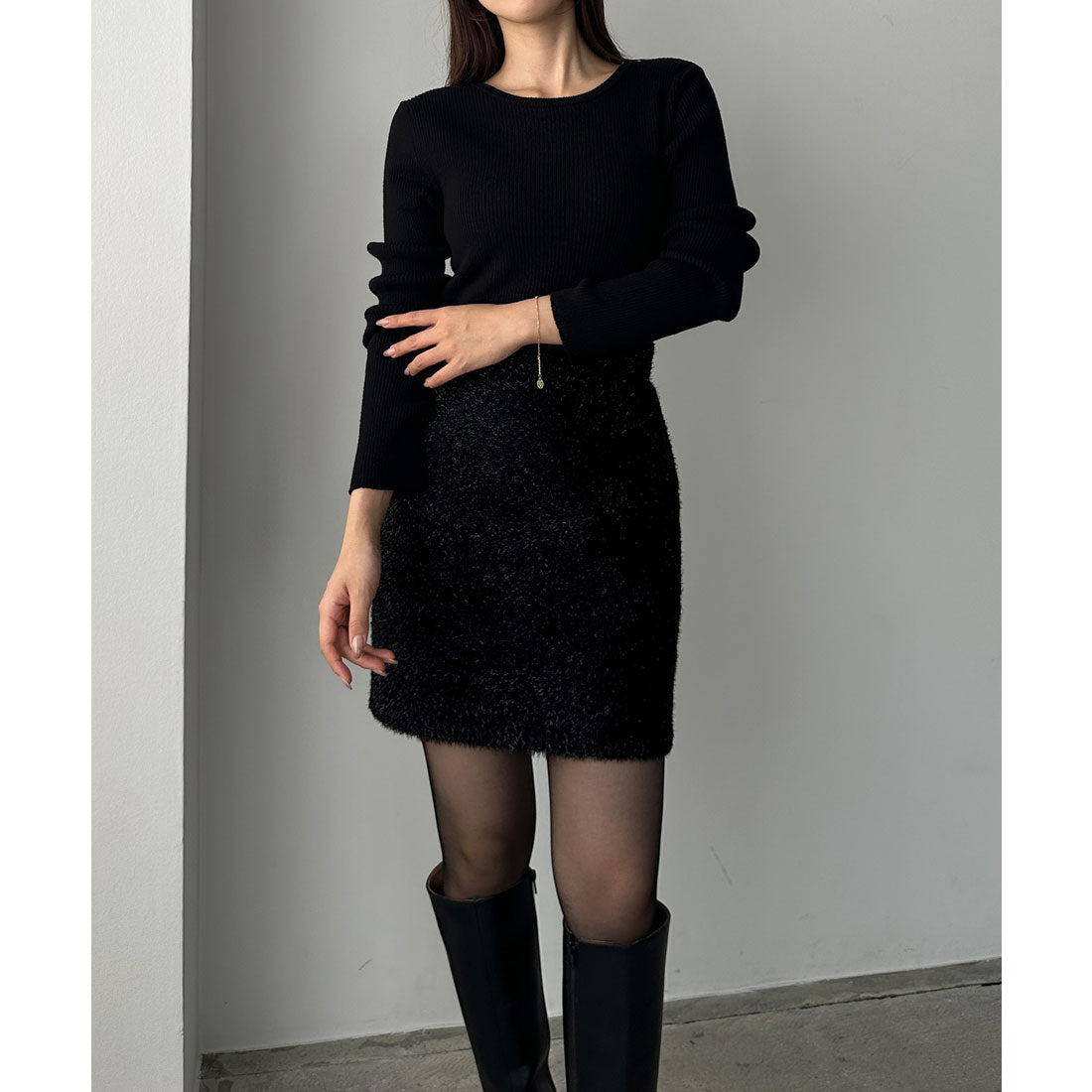 ルエレ Louere Louere キラキラシャギーニットミニスカート （ブラック） ブラック