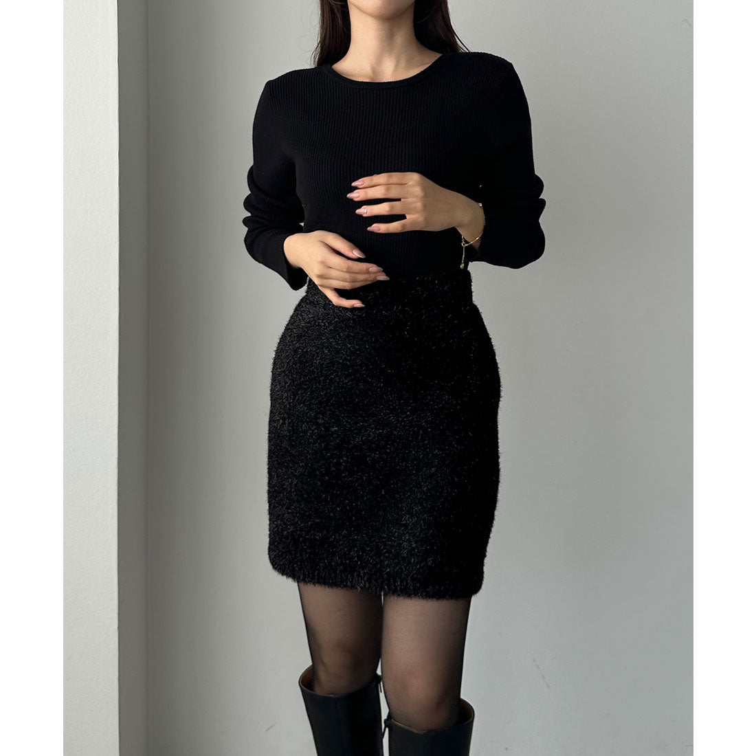 ルエレ Louere Louere キラキラシャギーニットミニスカート （ブラック） ブラック