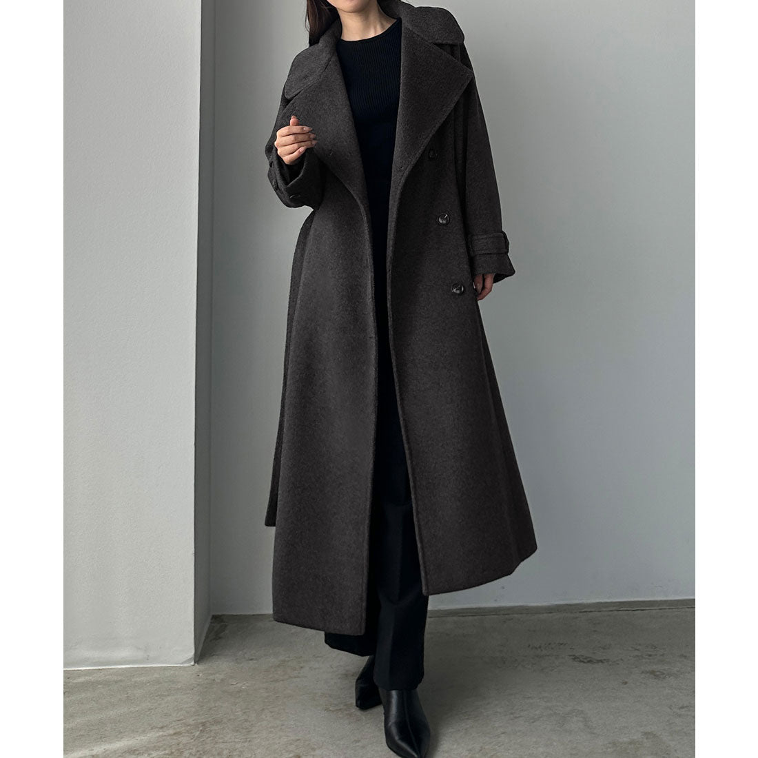 ルエレ Louere Louere 2wayハイネックウールライクウエストシェイプフレアコート （ダークグレー） ダークグレー