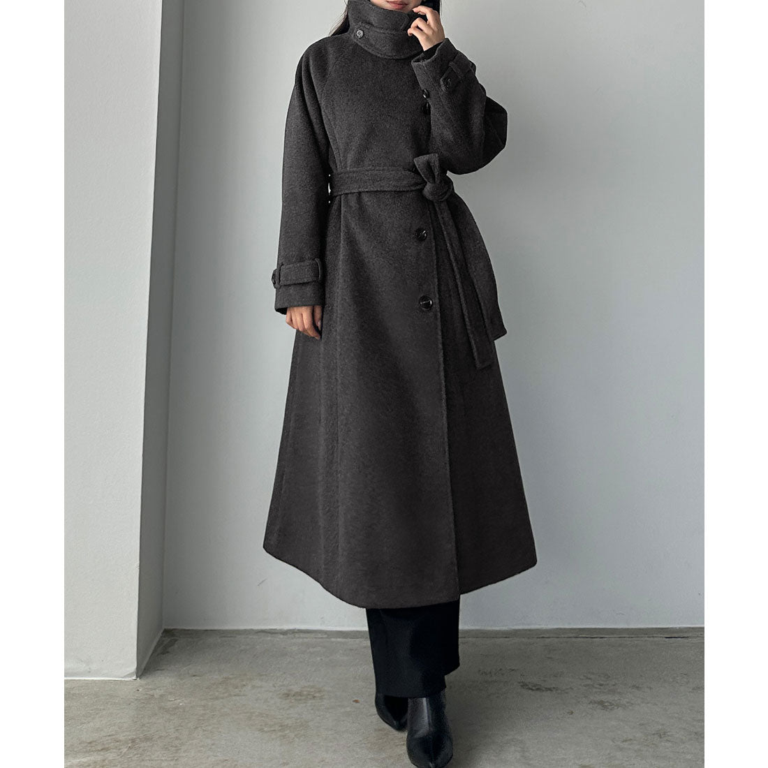 ルエレ Louere Louere 2wayハイネックウールライクウエストシェイプフレアコート （ダークグレー） ダークグレー