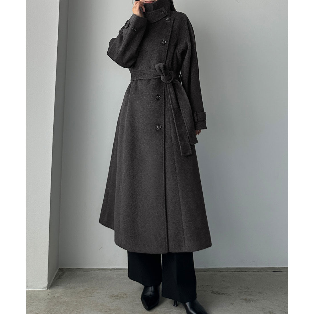 ルエレ Louere Louere 2wayハイネックウールライクウエストシェイプフレアコート （ダークグレー） ダークグレー