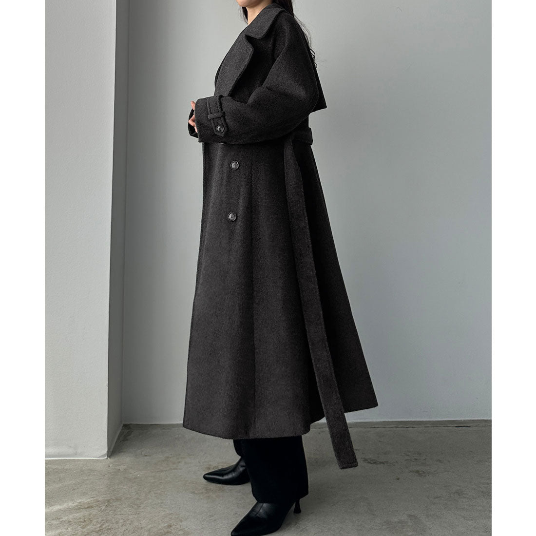 ルエレ Louere Louere 2wayハイネックウールライクウエストシェイプフレアコート （ダークグレー） ダークグレー