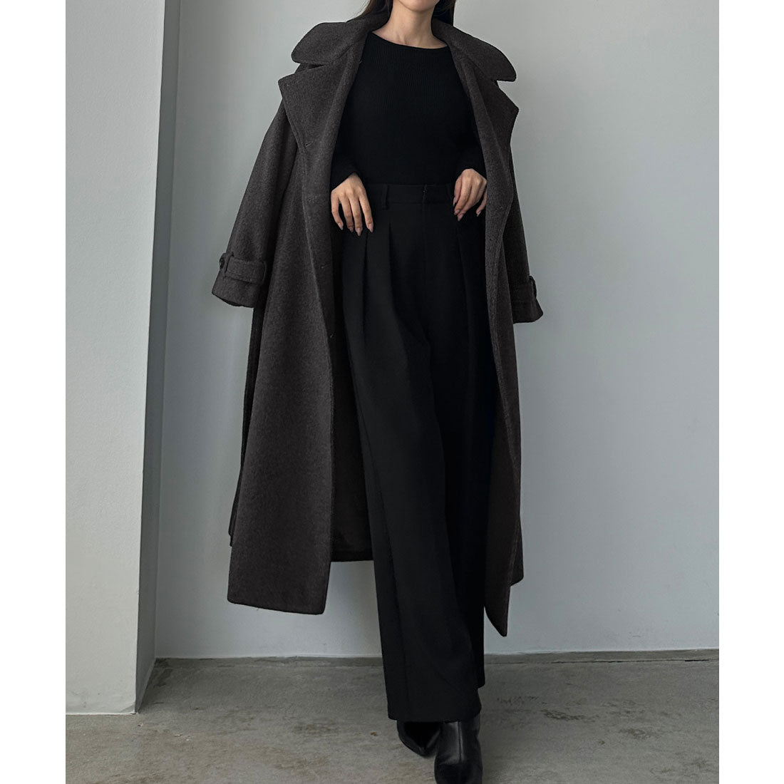 ルエレ Louere Louere 2wayハイネックウールライクウエストシェイプフレアコート （ダークグレー） ダークグレー