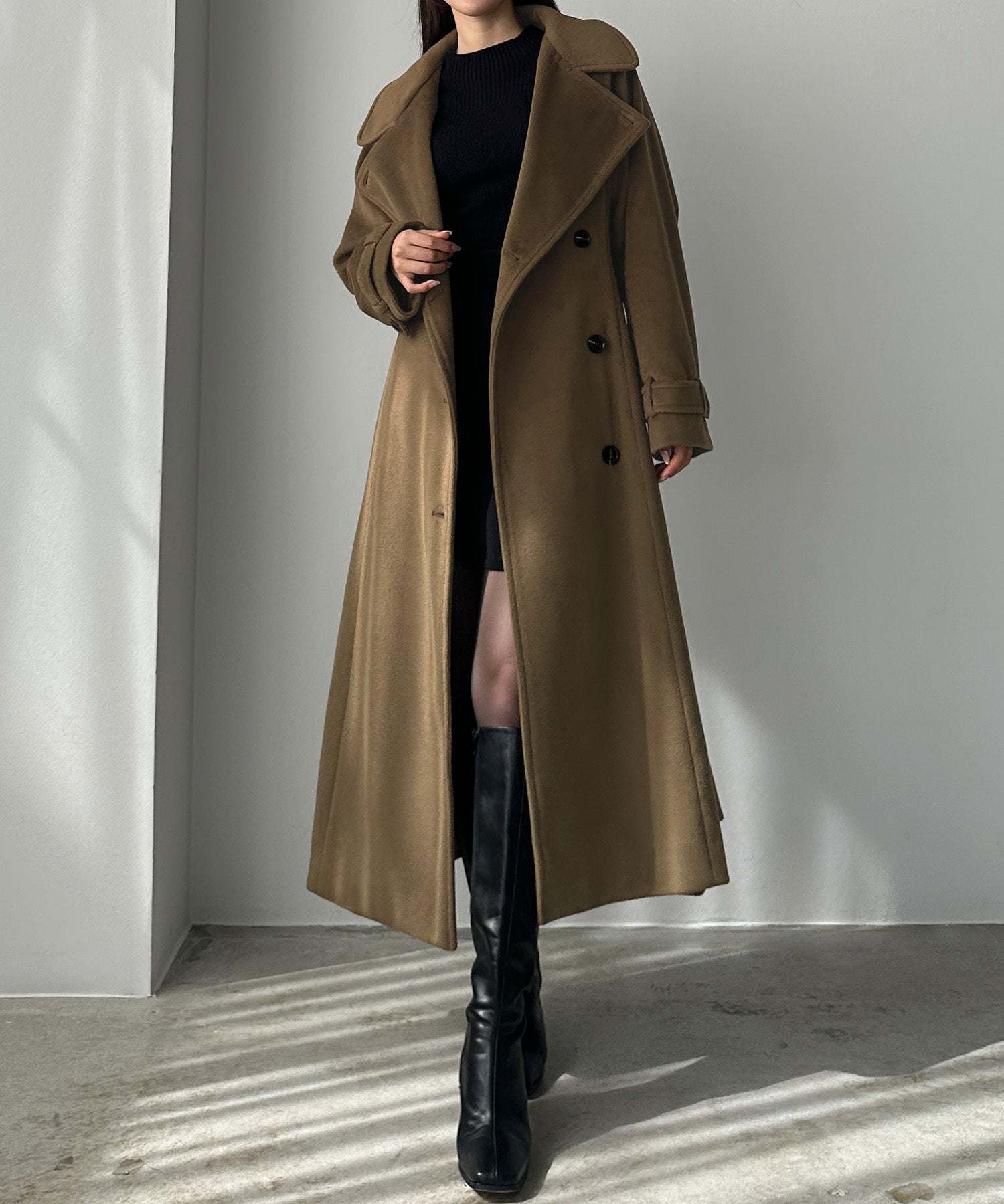 ルエレ Louere Louere 2wayハイネックウールライクウエストシェイプフレアコート （ブラウン） ブラウン