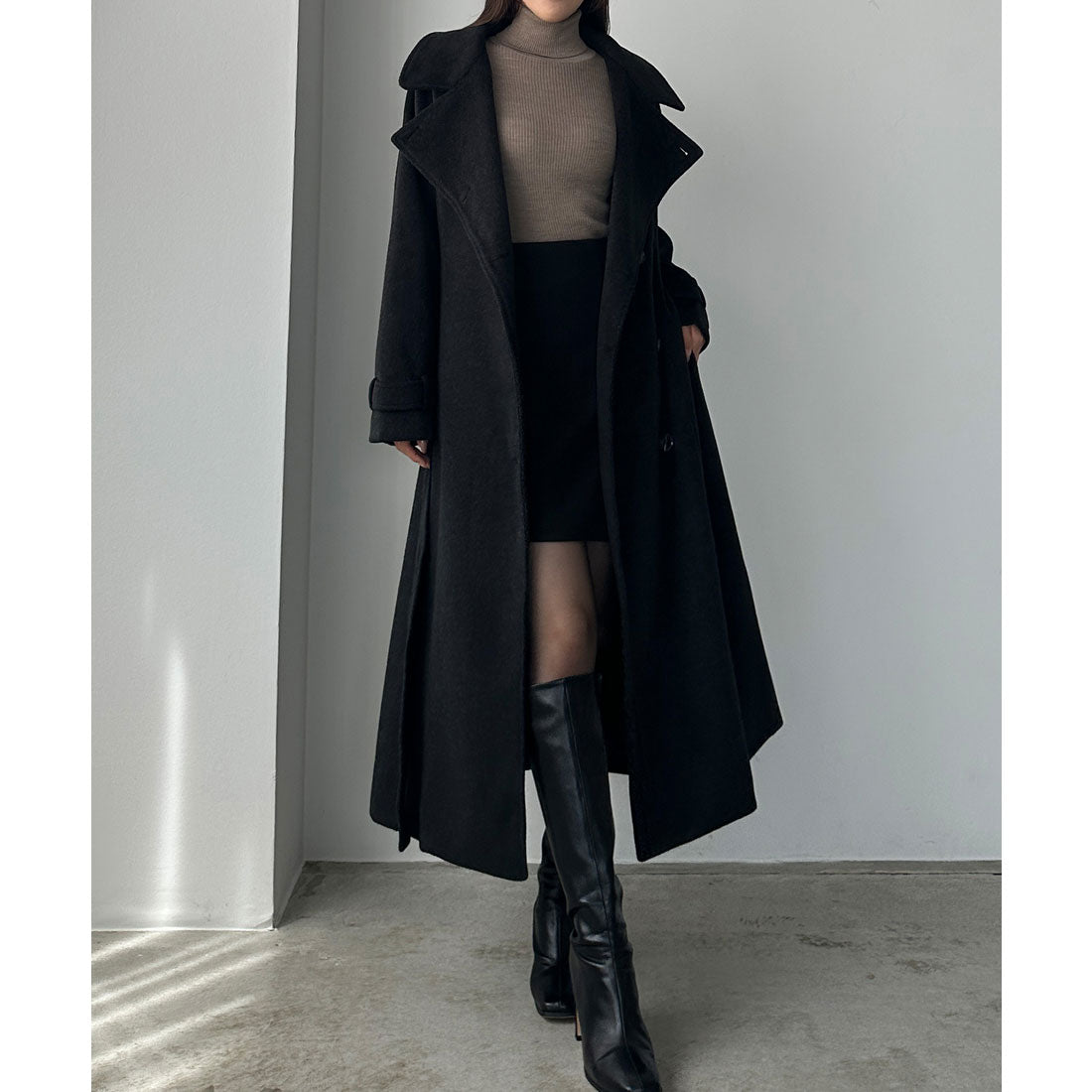 ルエレ Louere Louere 2wayハイネックウールライクウエストシェイプフレアコート （ブラック） ブラック
