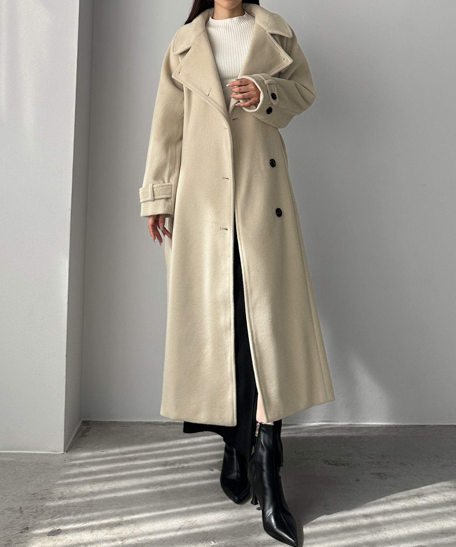 ルエレ Louere Louere 2wayハイネックウールライクウエストシェイプフレアコート （ライトベージュ） ライトベージュ