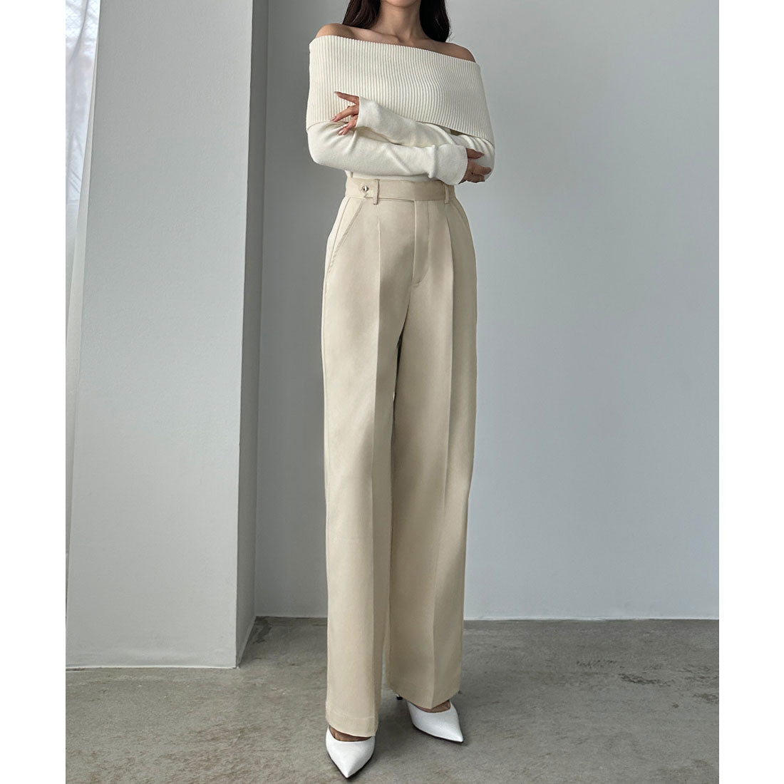 ルエレ Louere Louere ベルトデザインパンツ （アイボリー） アイボリー