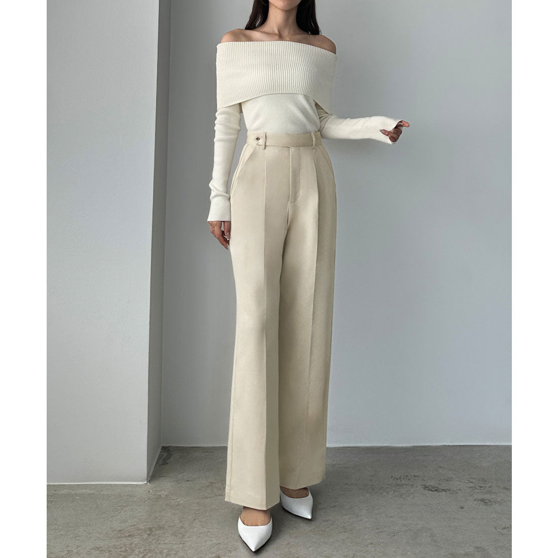 ルエレ Louere Louere ベルトデザインパンツ （アイボリー） アイボリー