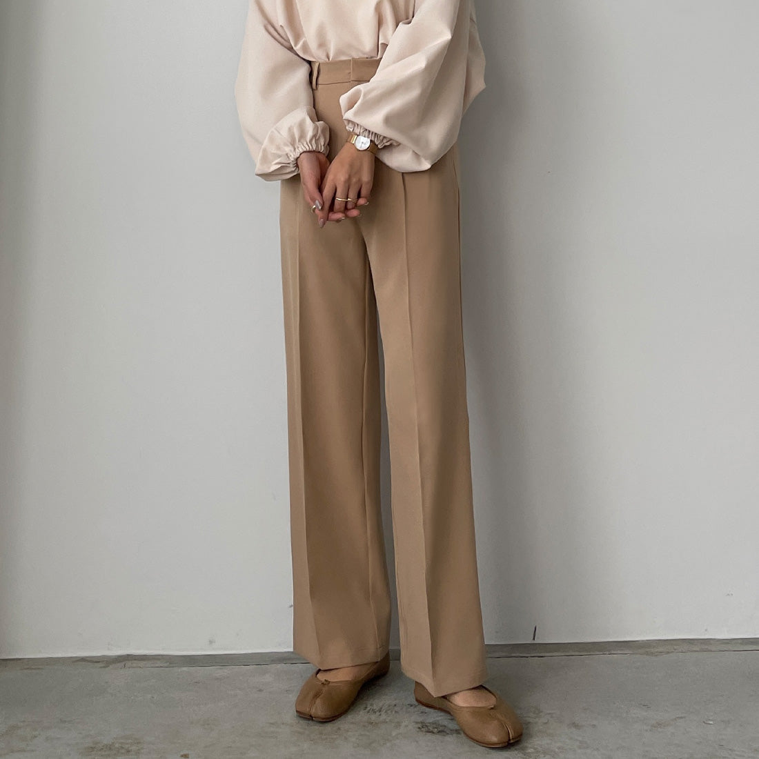 ルエレ Louere Louere ダブルタックベーシックパンツ,ベージュ