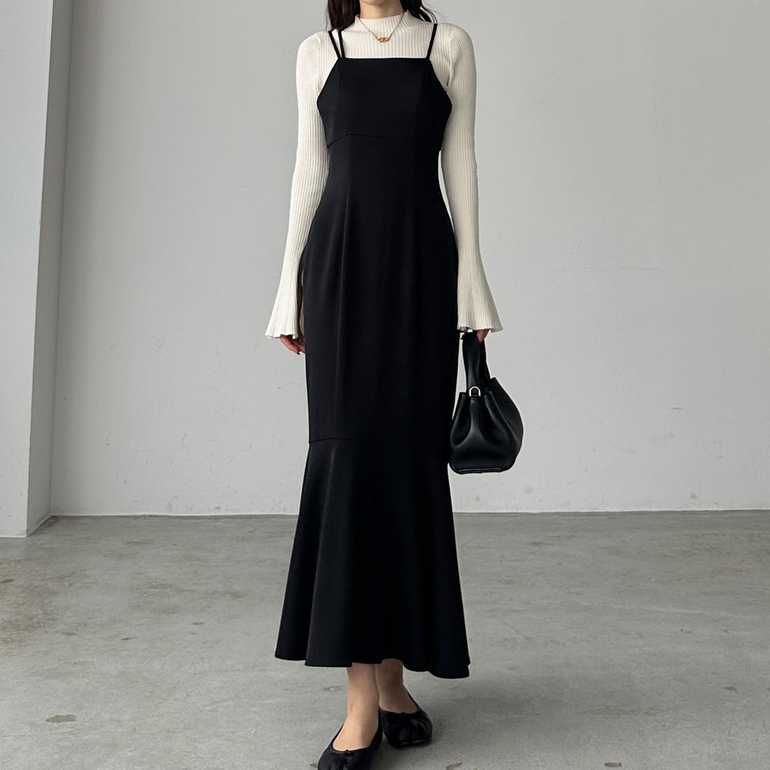 ルエレ Louere アシンメトリーマーメイドキャミワンピース （ブラック） ブラック