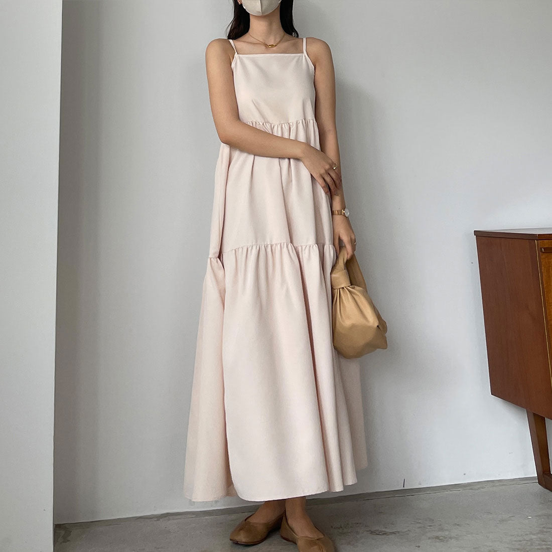 ルエレ Louere リボンティアードキャミワンピース,クリーム