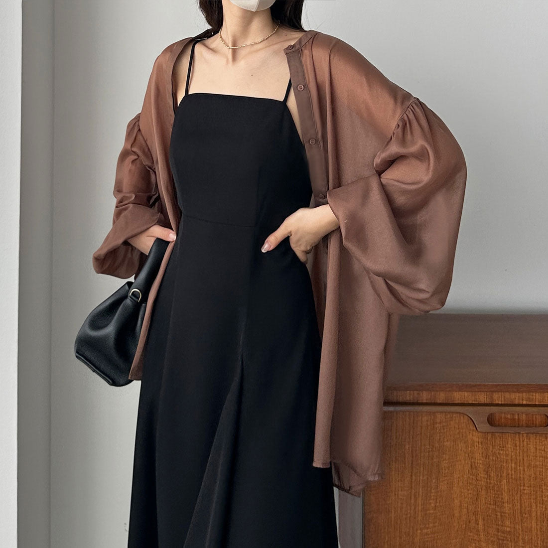 ルエレ Louere Louere パフスリーブシアーノーカラーシャツ