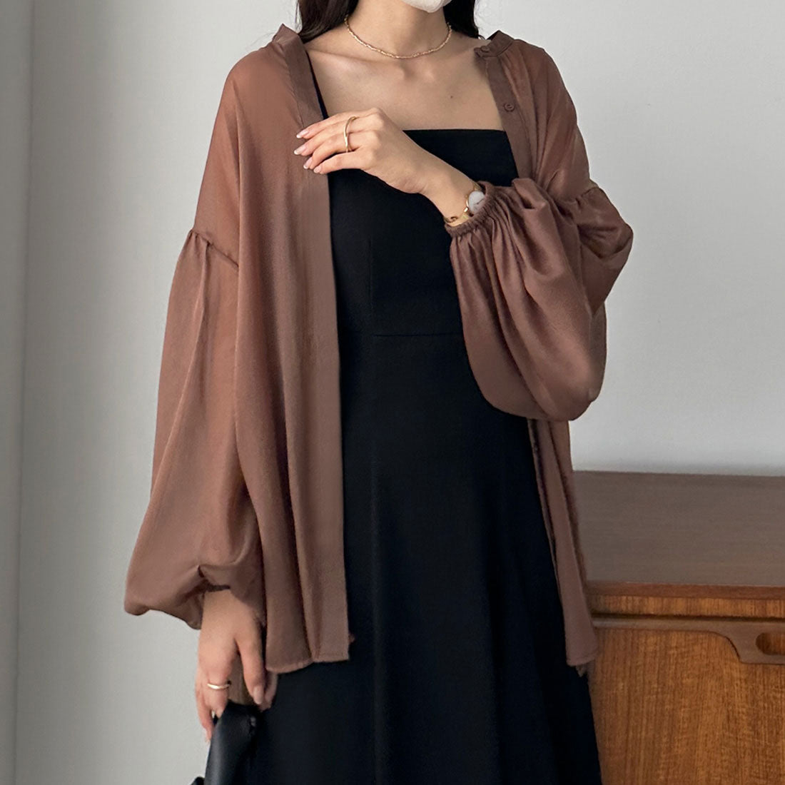 ルエレ Louere Louere パフスリーブシアーノーカラーシャツ