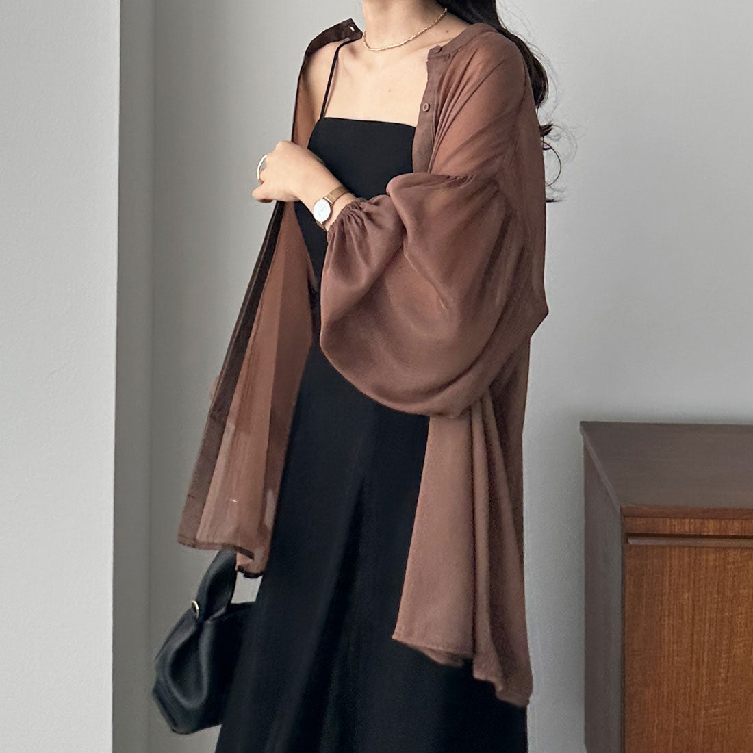 ルエレ Louere Louere パフスリーブシアーノーカラーシャツ