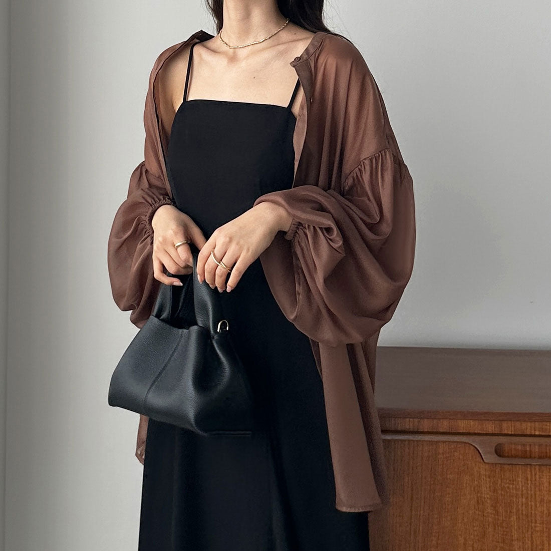 ルエレ Louere Louere パフスリーブシアーノーカラーシャツ