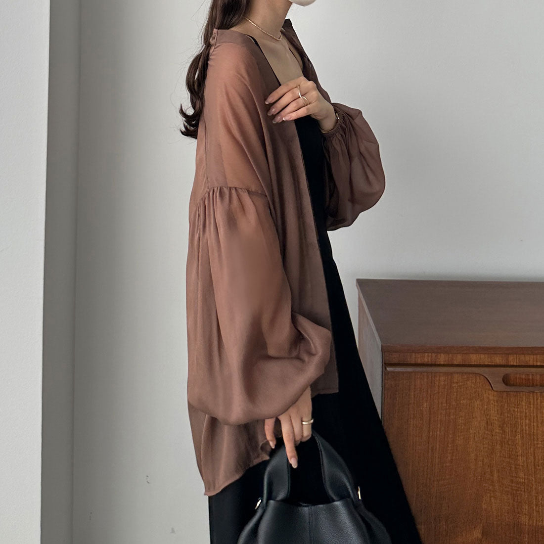 ルエレ Louere Louere パフスリーブシアーノーカラーシャツ