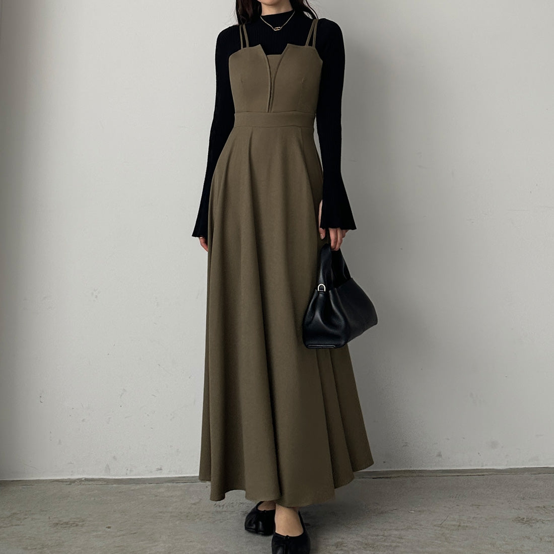 ルエレ Louere Louere デザインフレアキャミワンピース,グレージュ