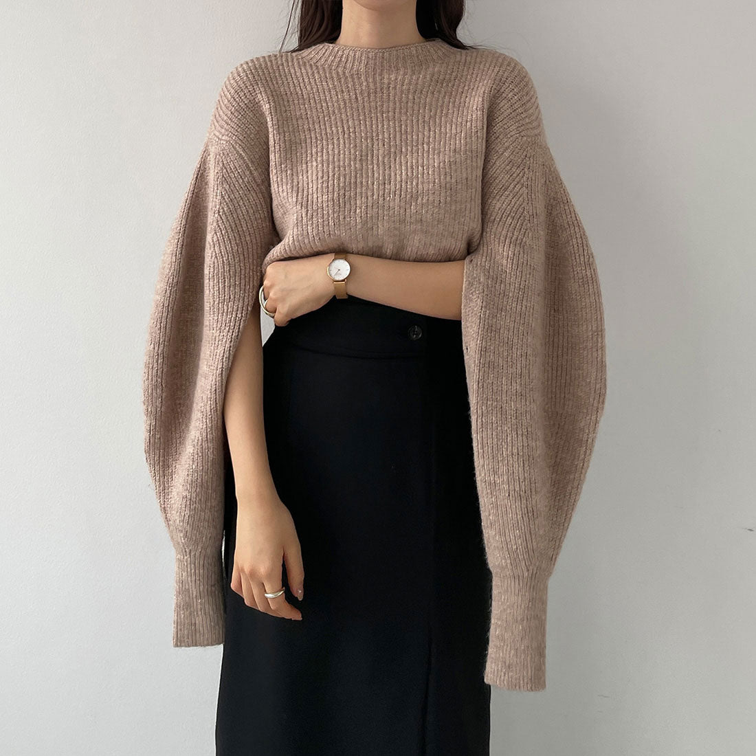 ルエレ Louere Louere スリットパフスリーブショートニット
