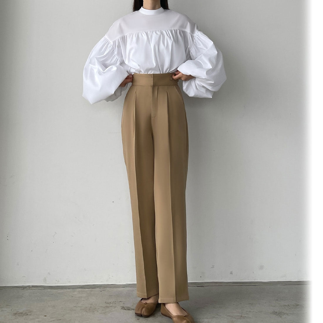 ルエレ Louere Louere ウエスト調整可能サイドボタンスラックスパンツ
