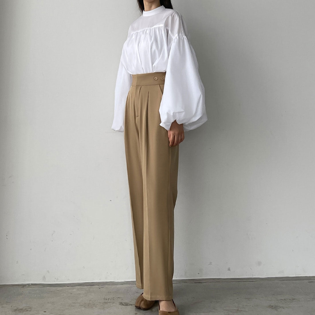 ルエレ Louere Louere ウエスト調整可能サイドボタンスラックスパンツ