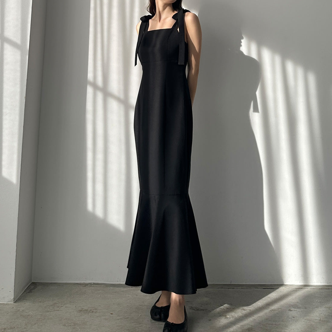 ルエレ Louere Louere ショルダーリボンマーメイドキャミワンピース,ブラック