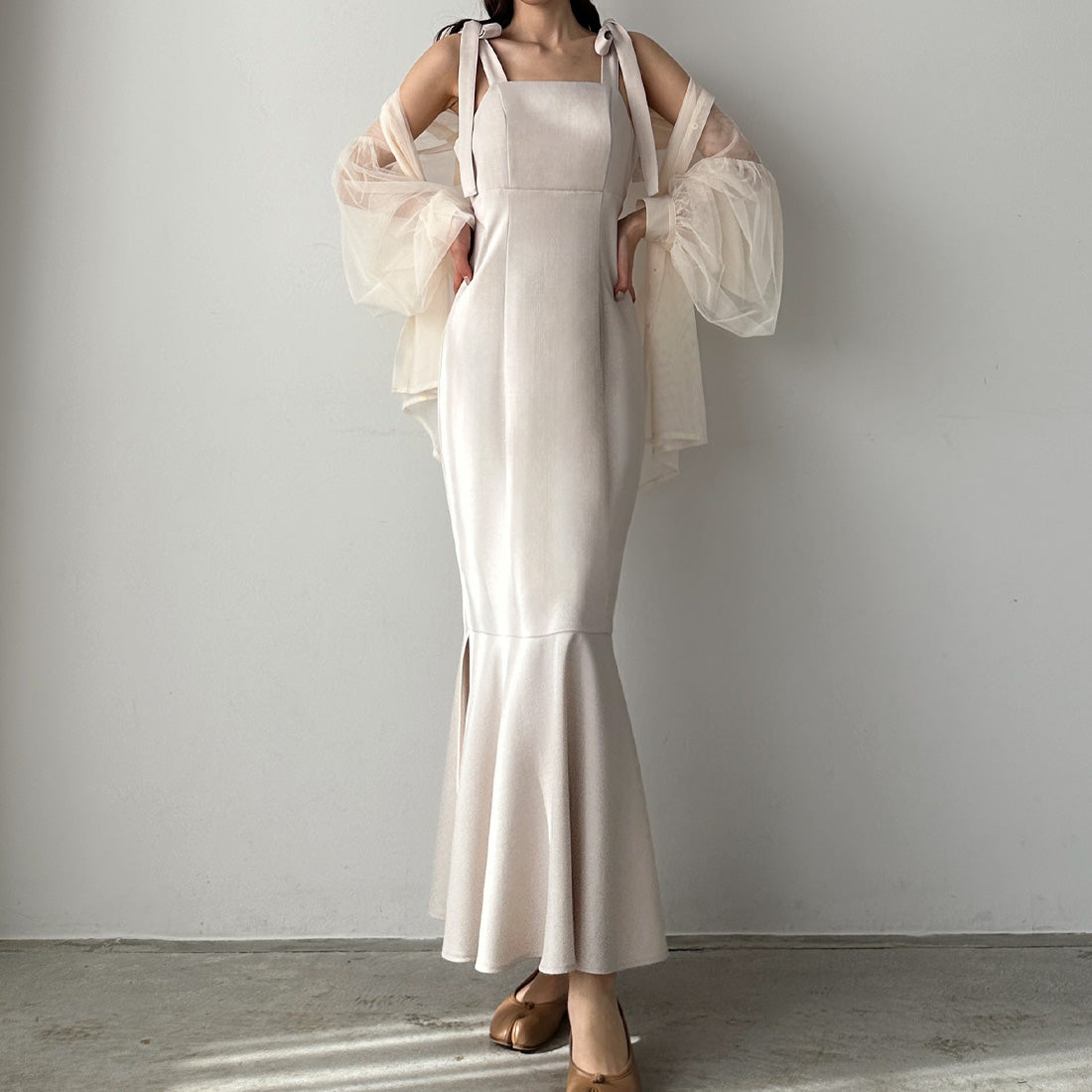 ルエレ Louere Louere ショルダーリボンマーメイドキャミワンピース,アイボリー