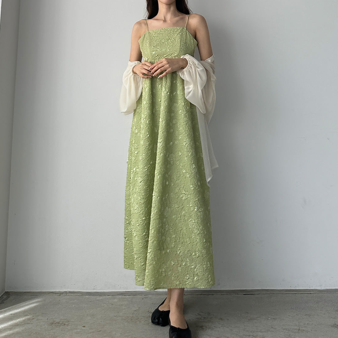 Louere Puffy Jacquard Flared Cami Dress (Pettiskirt Set)