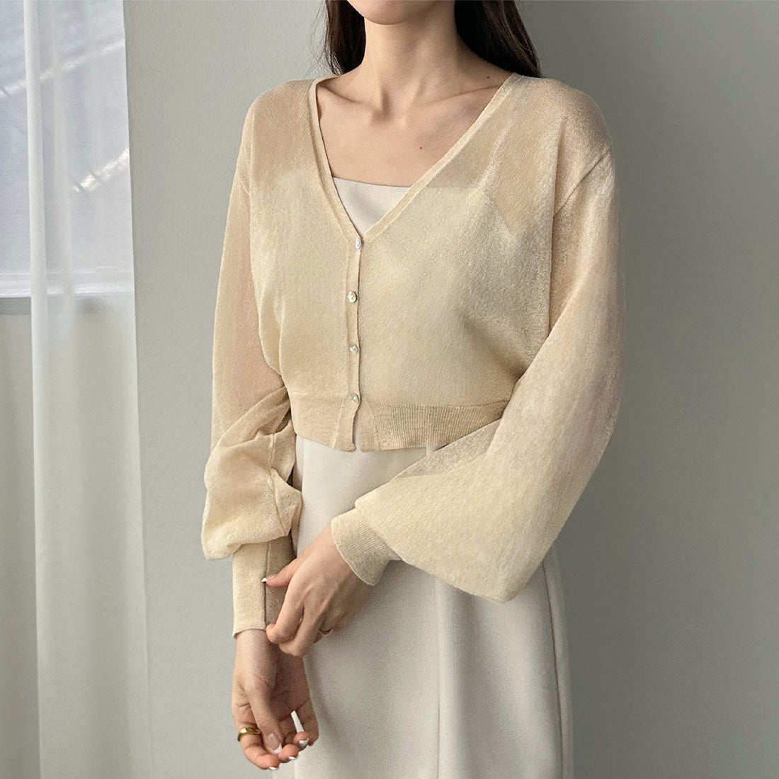 ルエレ Louere Louere シアーニットカーディガン （ライトベージュ） ライトベージュ