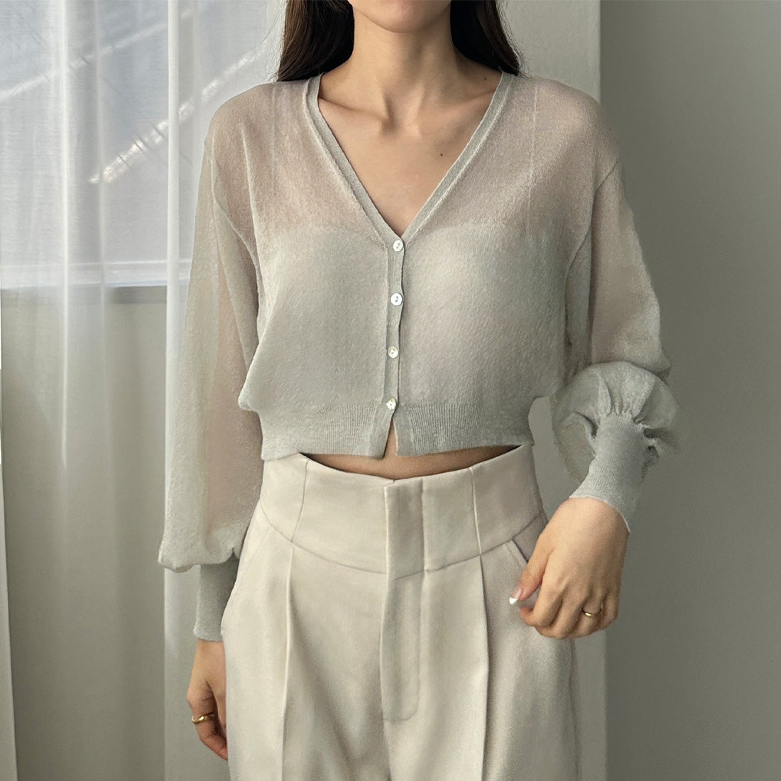 ルエレ Louere Louere シアーニットカーディガン （ライトグレー） ライトグレー