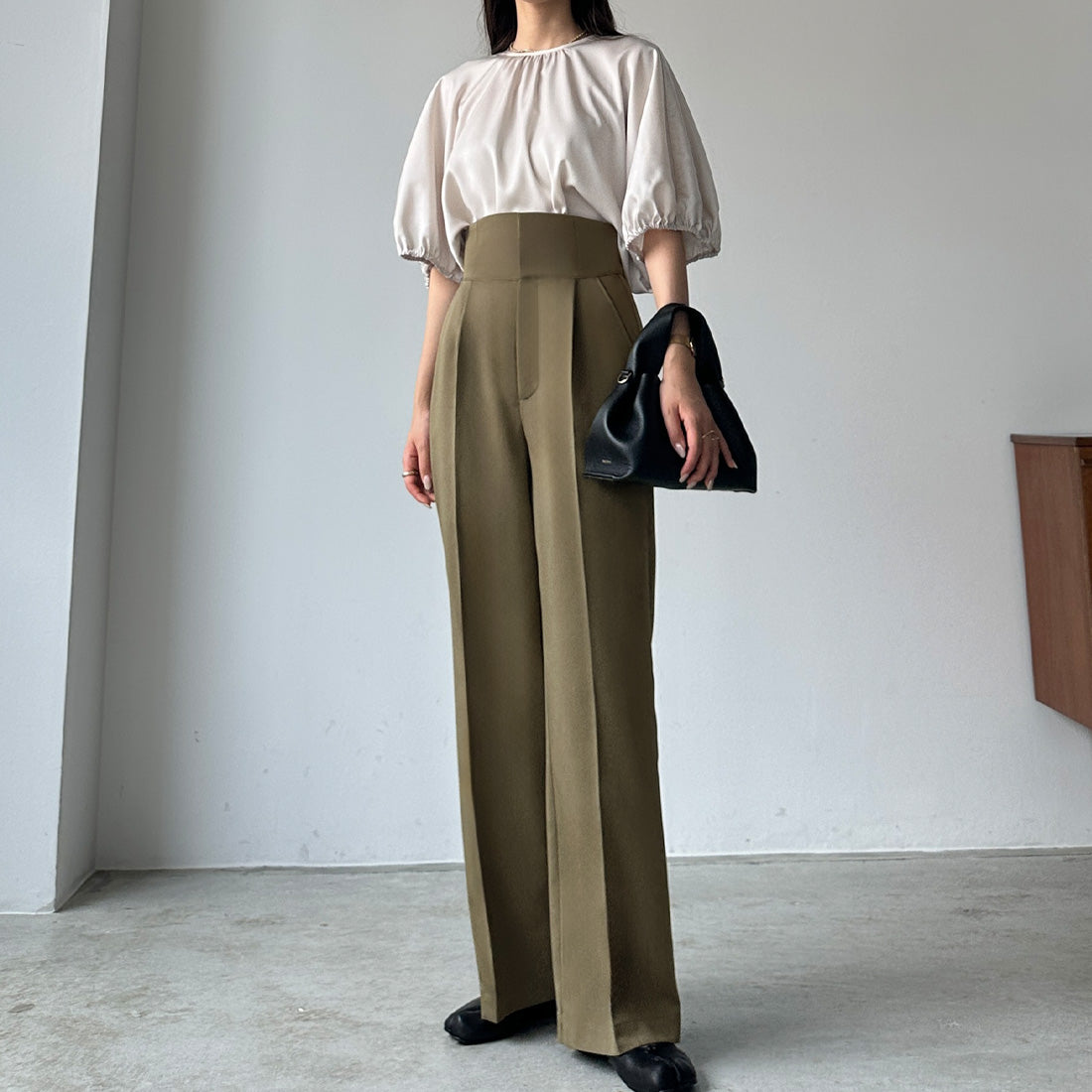 ルエレ Louere Louere ハイウエストタックパンツ,ライトブラウン
