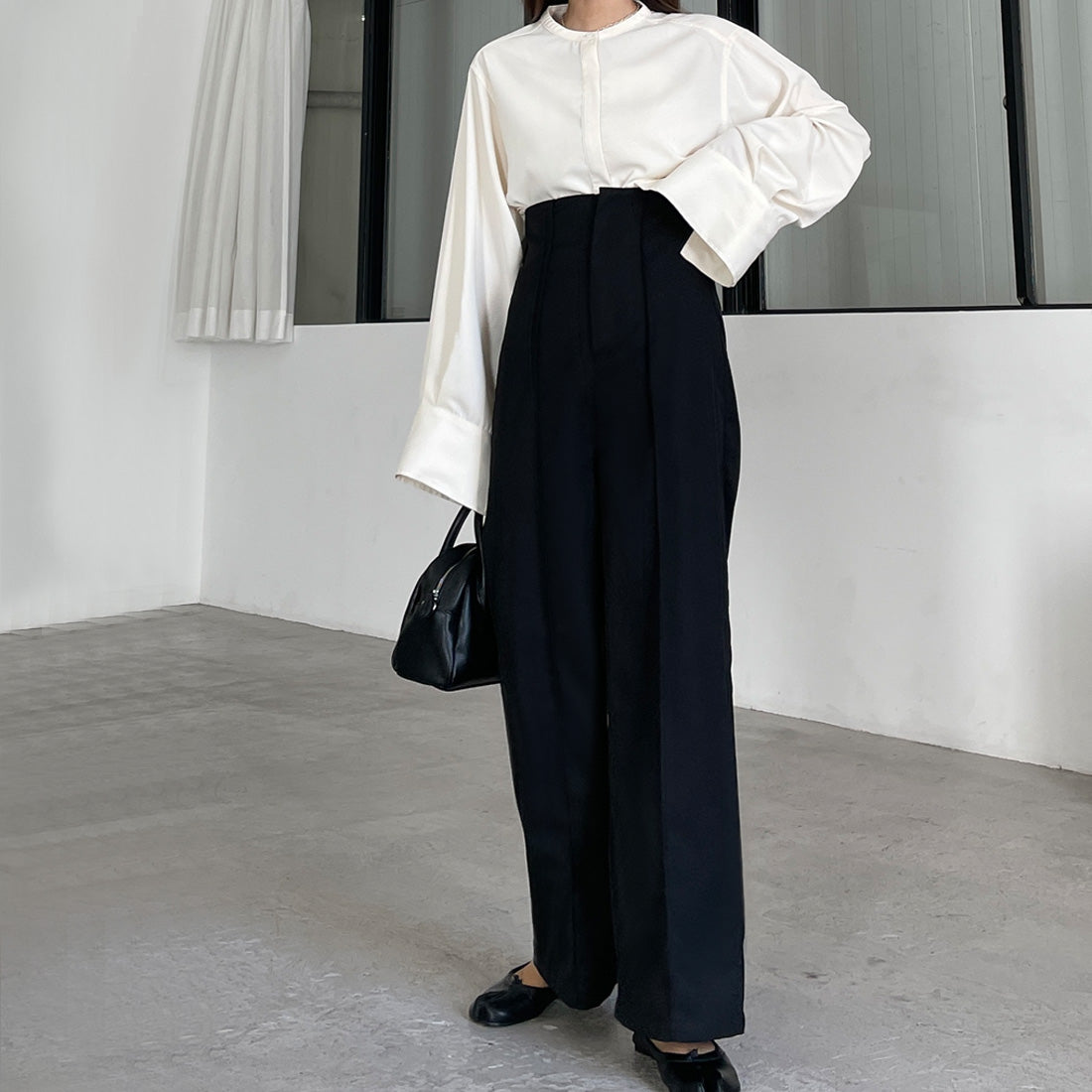 ルエレ Louere Louere ハイウエストストレートピンタックパンツ