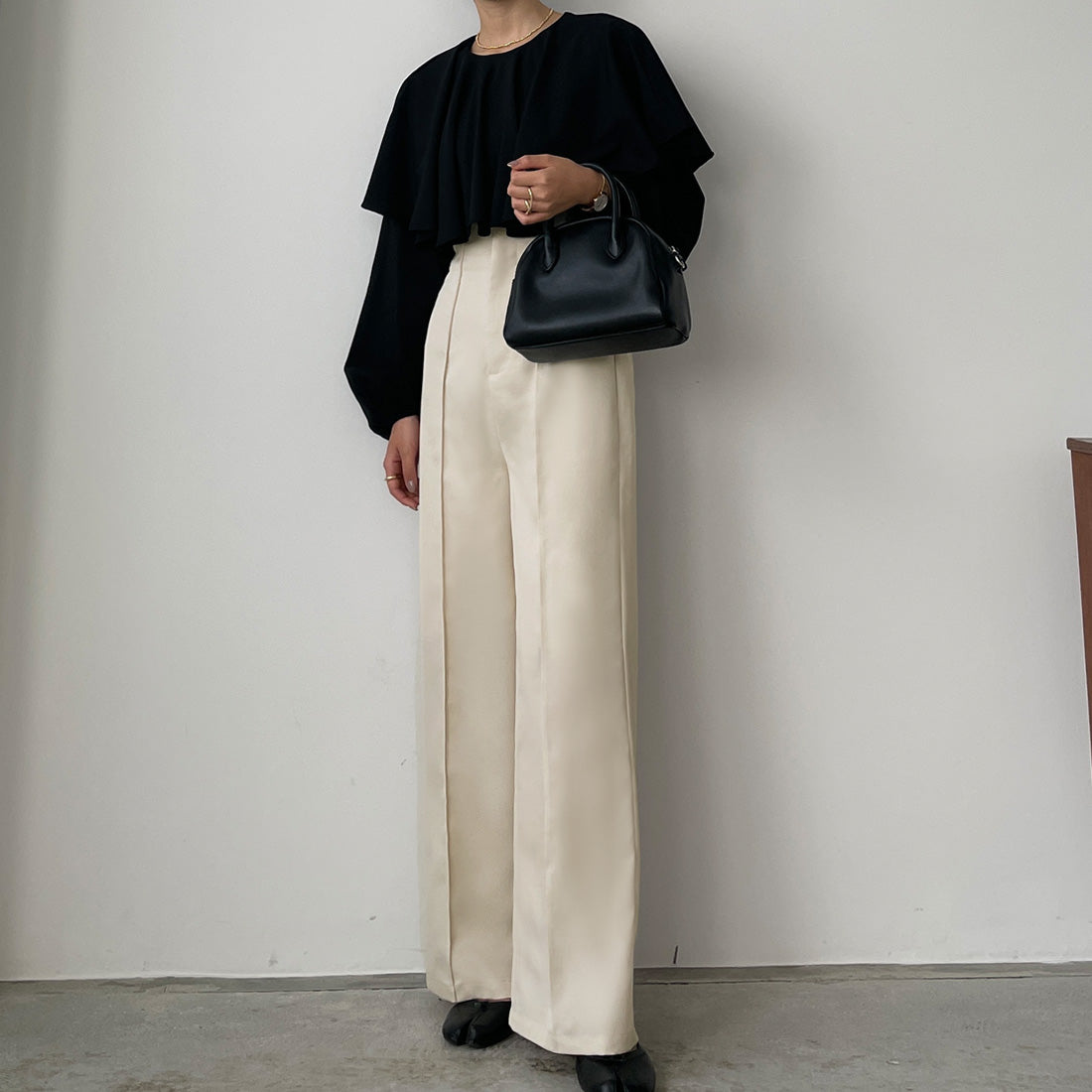 ルエレ Louere Louere ハイウエストストレートピンタックパンツ,アイボリー