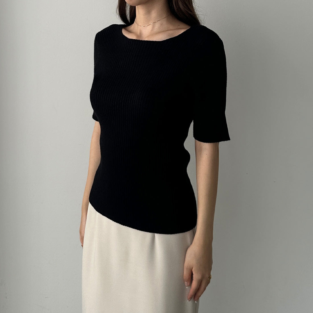ルエレ Louere Louere ボートネック半袖リブニット