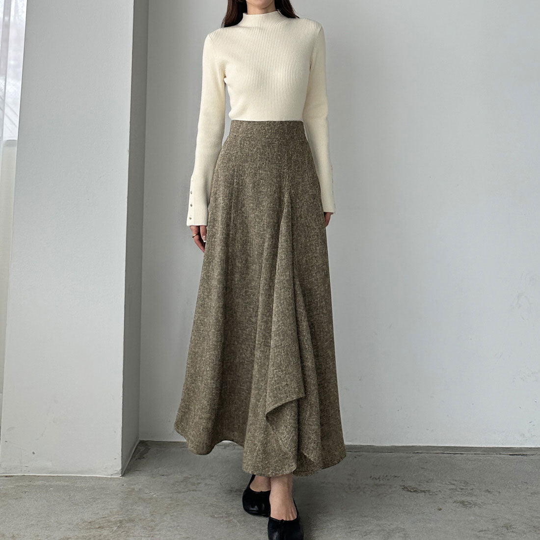 ルエレ Louere Louere ツイードハイウエストラッフルフレアスカート