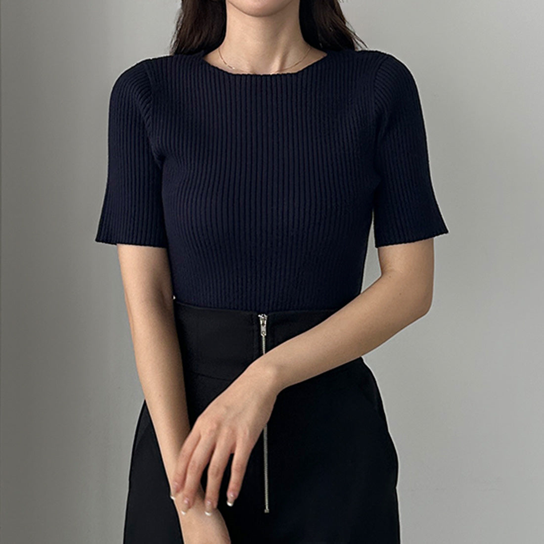 Louere Louere Louere 船領短袖羅紋針織衫