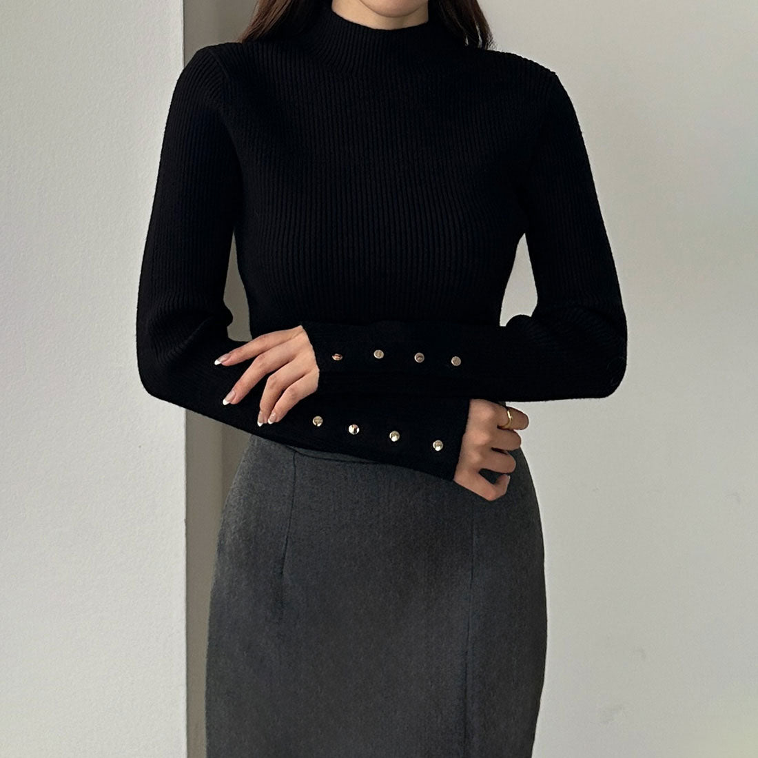 ルエレ Louere Louere ゴールドボタンリブニット