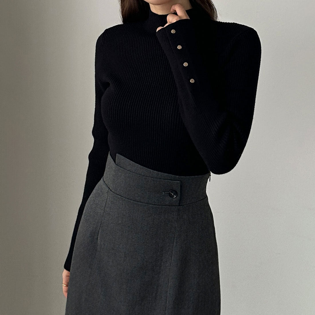 ルエレ Louere Louere ゴールドボタンリブニット