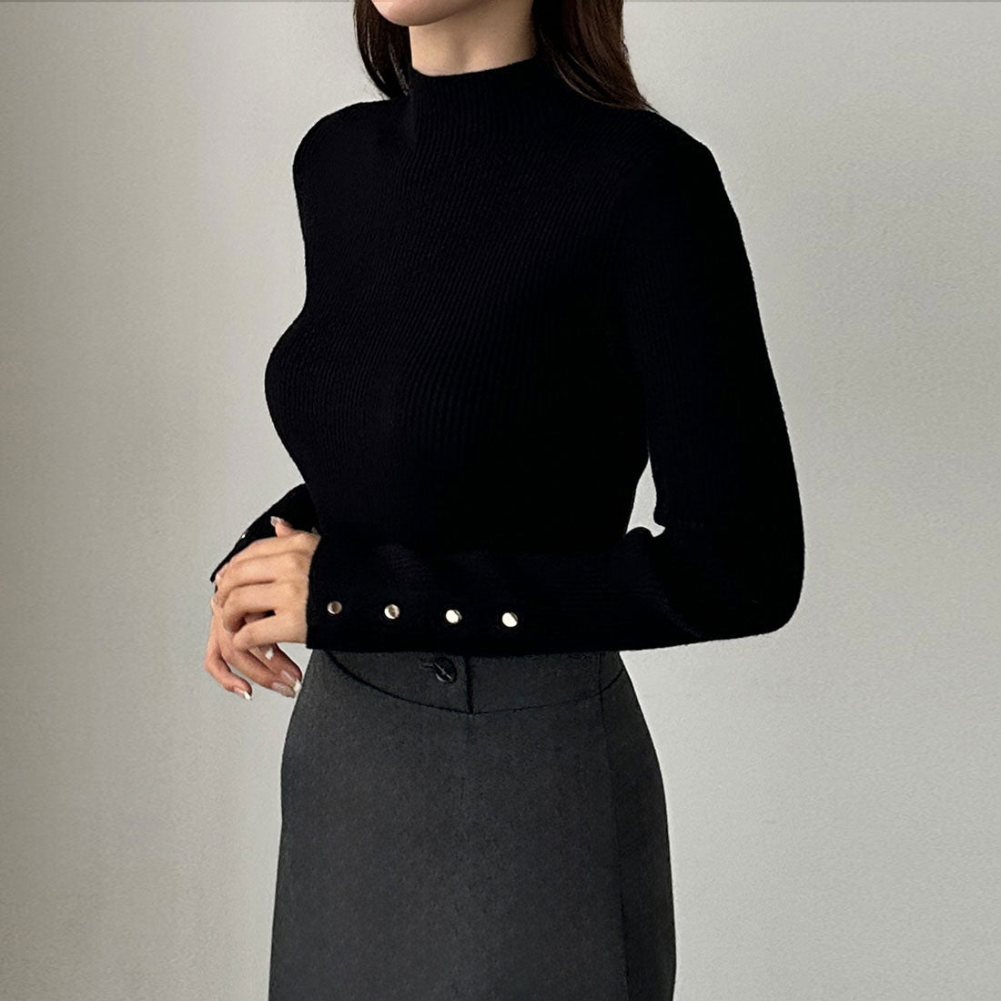 ルエレ Louere Louere ゴールドボタンリブニット